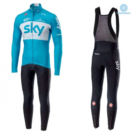 Tenue Cycliste Manches Longues et Collant à Bretelles 2018 Team Sky Hiver Thermal Fleece N002